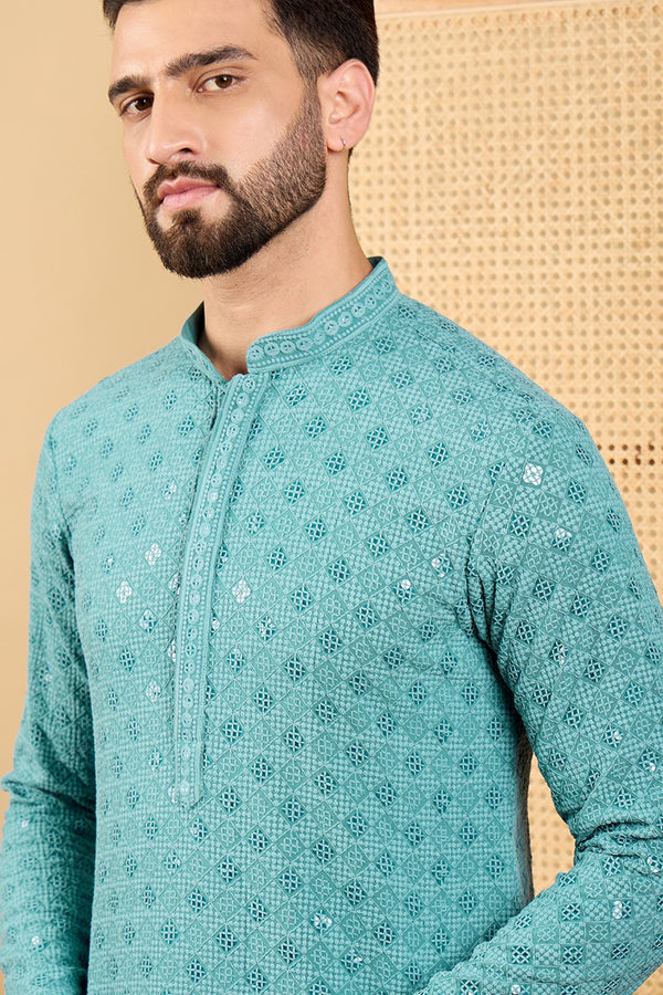 Blue Viscose Rayon Solid Embroidered Straight Kurta with Trouser MKSET1056