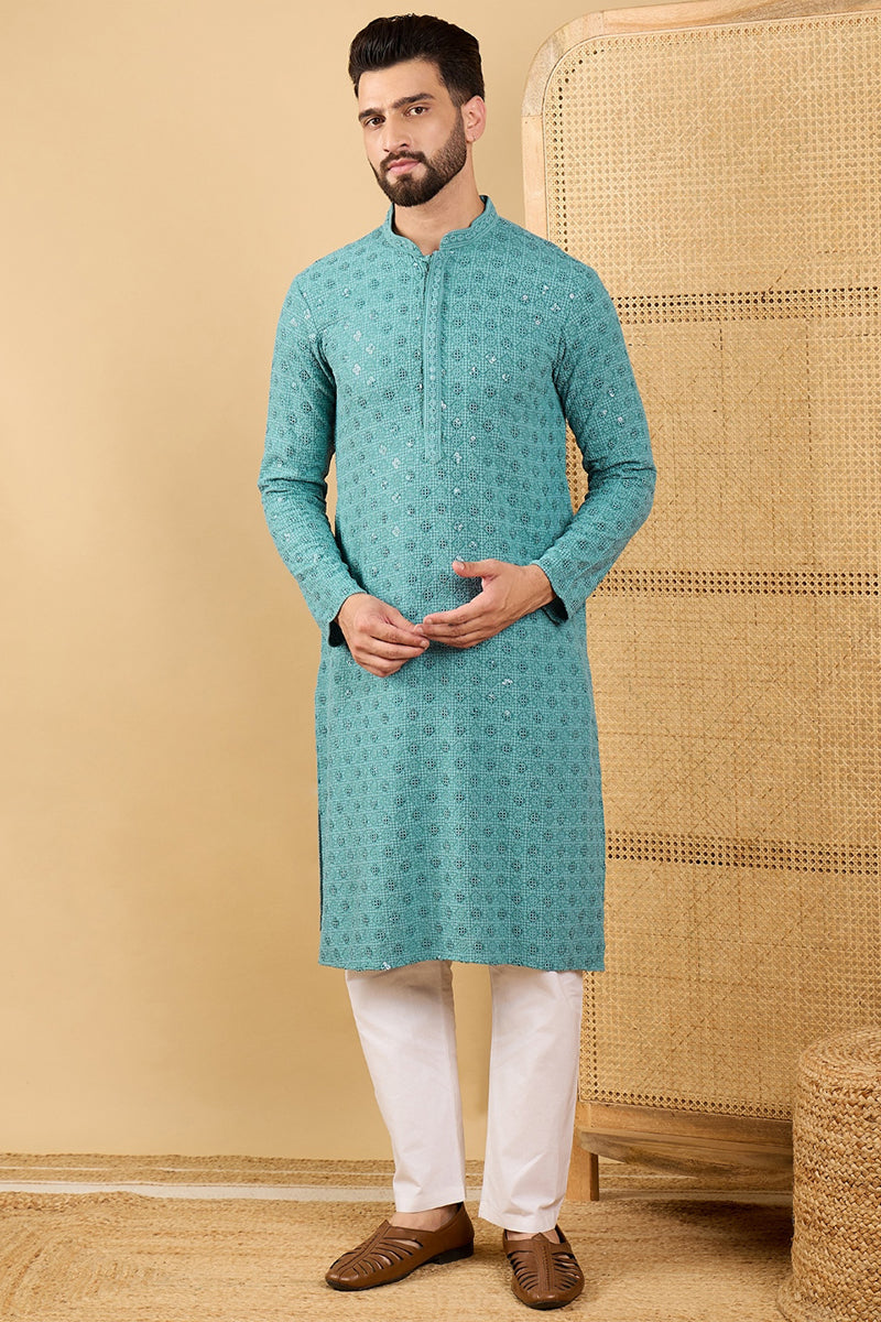 Blue Viscose Rayon Solid Embroidered Straight Kurta with Trouser MKSET1056