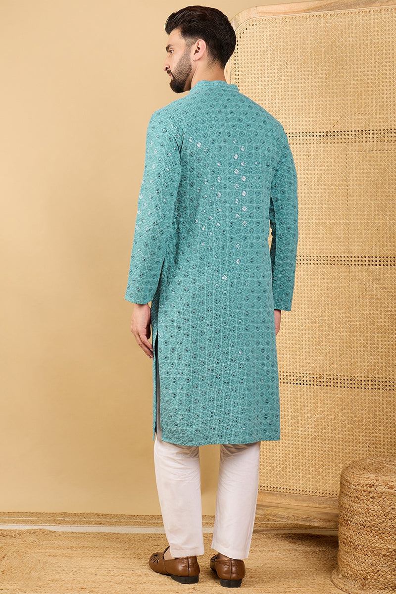 Blue Viscose Rayon Solid Embroidered Straight Kurta with Trouser MKSET1056
