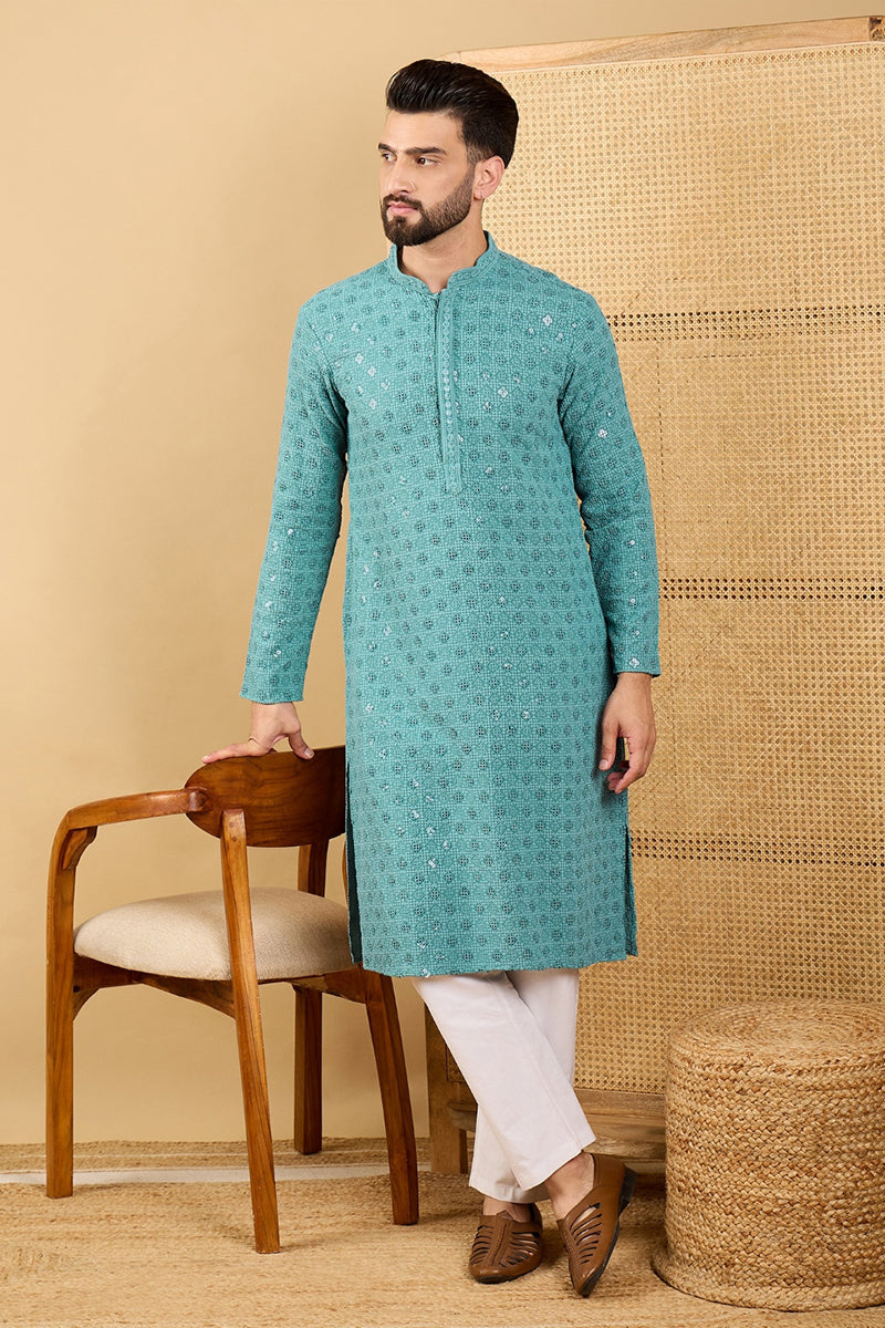 Blue Viscose Rayon Solid Embroidered Straight Kurta with Trouser MKSET1056