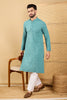 Ethnic Bay Turquoise Blue Viscose Rayon Solid Embroidered Straight Chikankari Kurta MKU1056