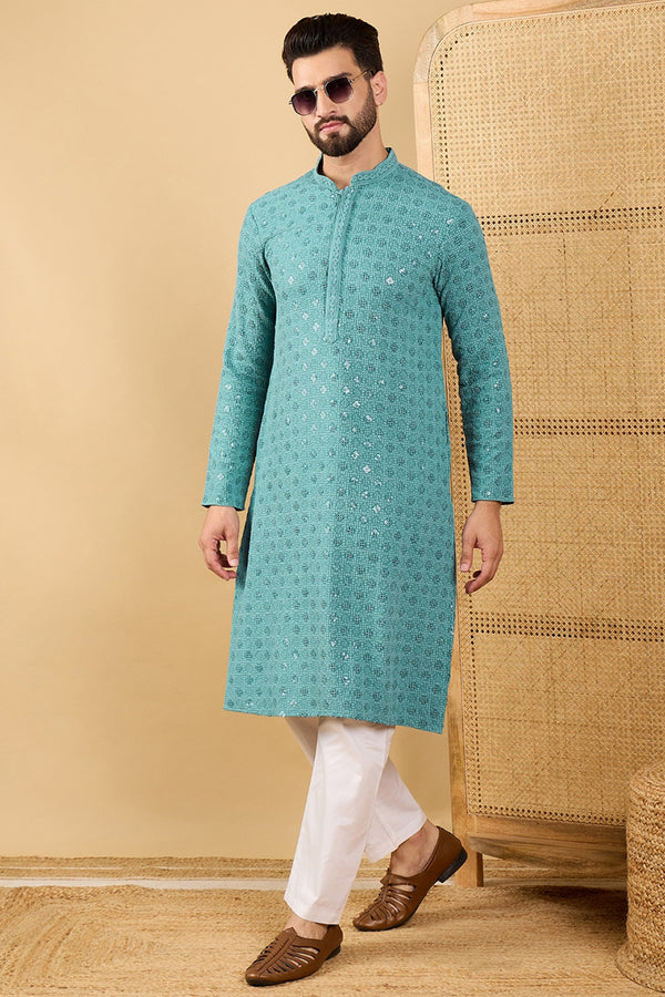 Blue Viscose Rayon Solid Embroidered Straight Kurta with Trouser MKSET1056