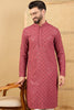 Ethnic Bay Red Viscose Rayon Solid Embroidered Straight Chikankari Kurta MKU1057