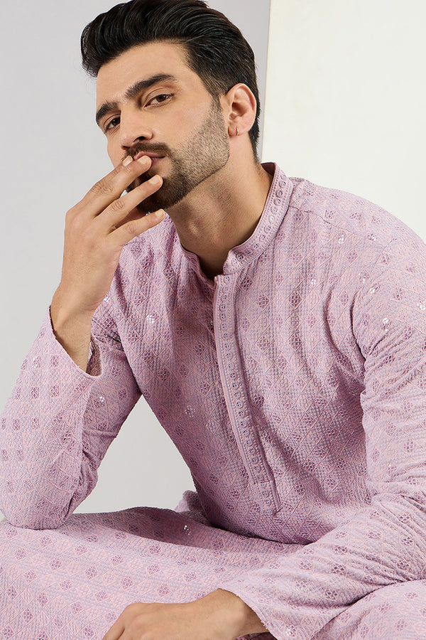 Purple Viscose Rayon Solid Embroidered Straight Kurta MKU1061