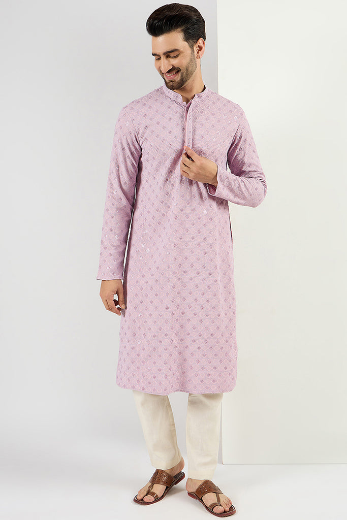 Purple Viscose Rayon Solid Embroidered Straight Kurta MKU1061