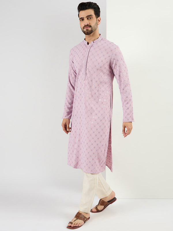 Purple Viscose Rayon Solid Embroidered Straight Kurta MKU1061