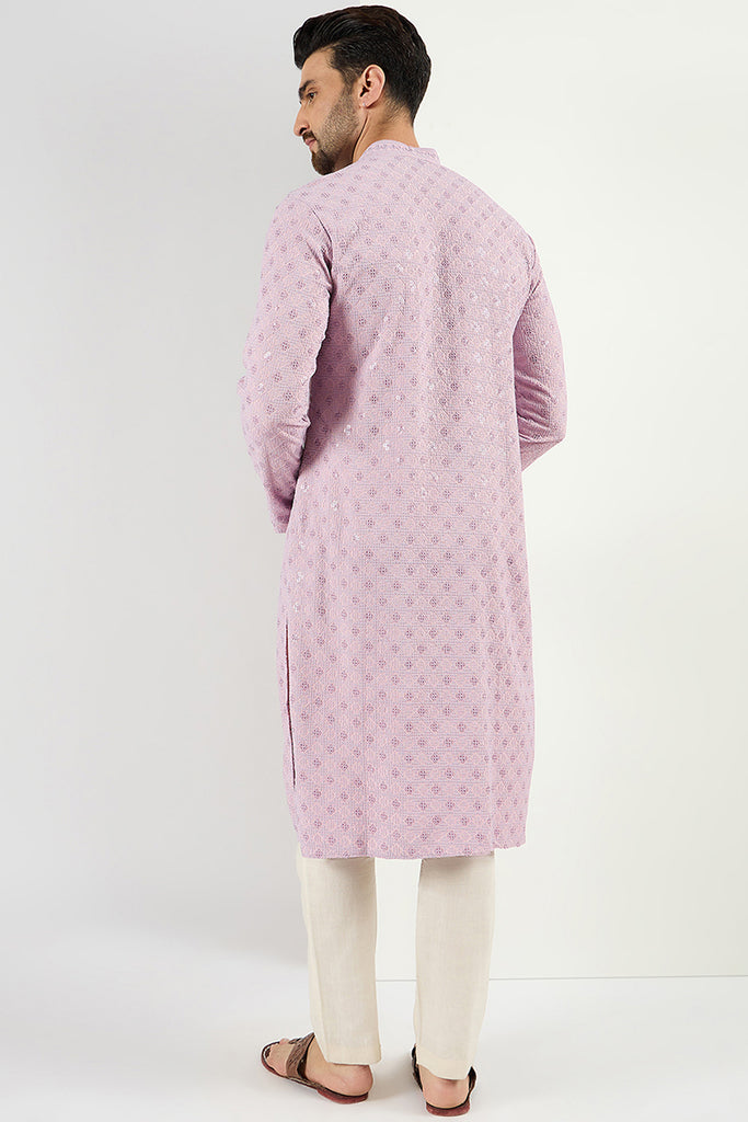 Purple Viscose Rayon Solid Embroidered Straight Kurta MKU1061
