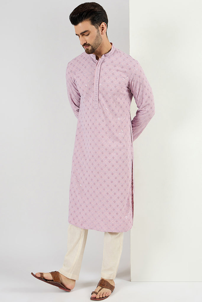 Purple Viscose Rayon Solid Embroidered Straight Kurta MKU1061