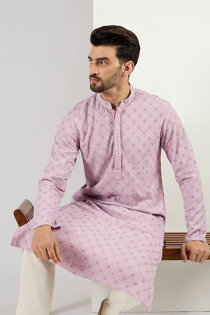 Purple Viscose Rayon Solid Embroidered Straight Kurta MKU1061