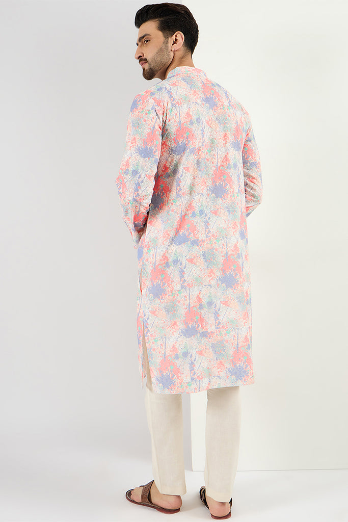 Off White Viscose Rayon Abstract Embroidered Straight Kurta With Pant Set MKSET1082