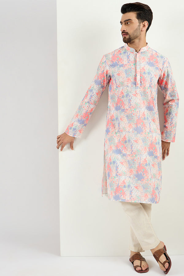 Off White Viscose Rayon Abstract Embroidered Straight Kurta With Pant Set MKSET1082