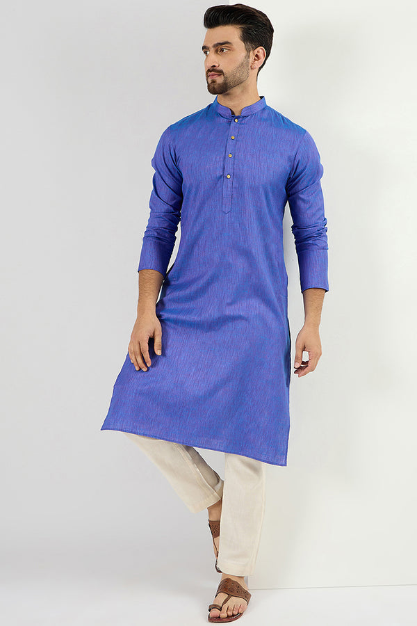 Ethnic Bay Men Blue Cotton Solid Woven Design Straight Kurta For Men MKU1093