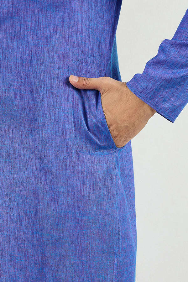 Ethnic Bay Men Blue Cotton Solid Woven Design Straight Kurta For Men MKU1093