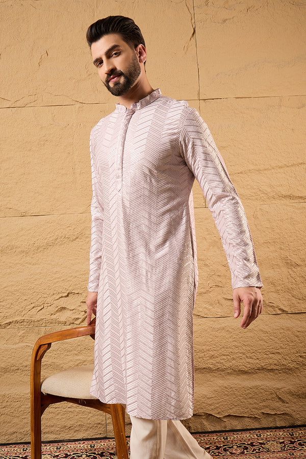 Lavender Viscose Rayon Chevron Embroidered Straight Kurta MKU1101