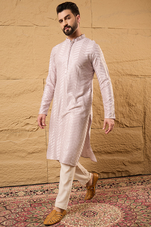 Lavender Viscose Rayon Chevron Embroidered Straight Kurta MKU1101