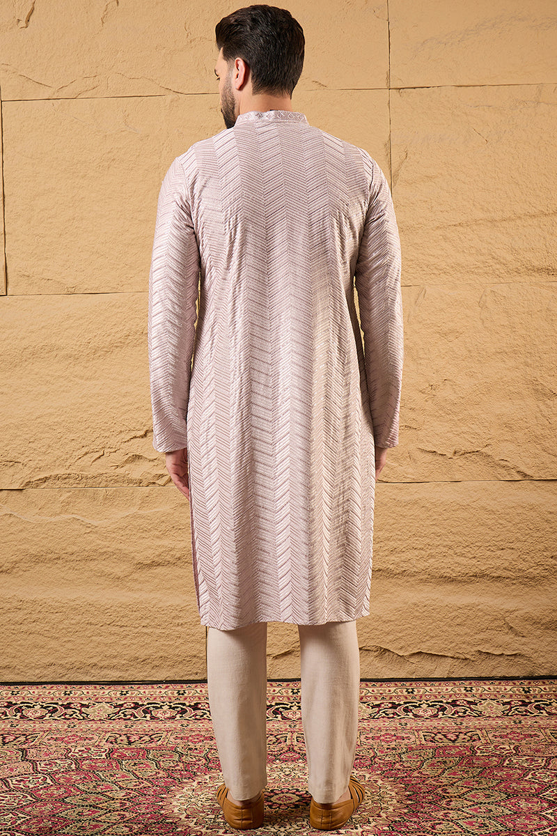 Lavender Viscose Rayon Chevron Embroidered Straight Kurta MKU1101