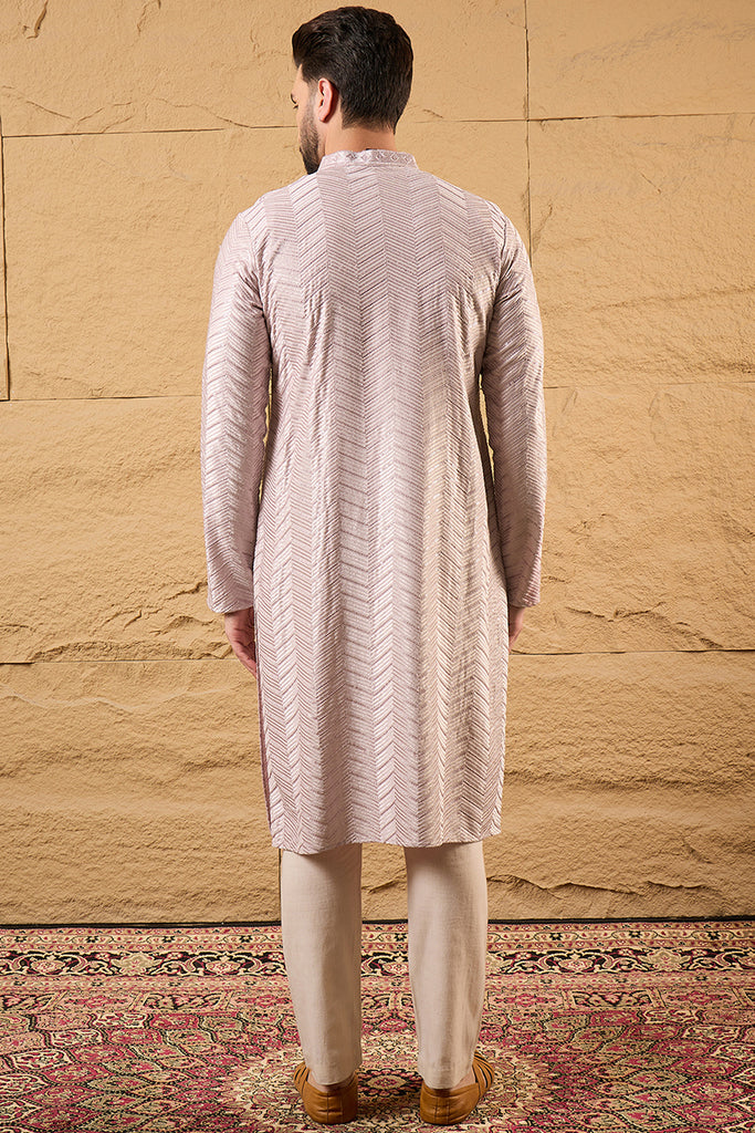 Lavender Viscose Rayon Chevron Embroidered Straight Kurta MKU1101