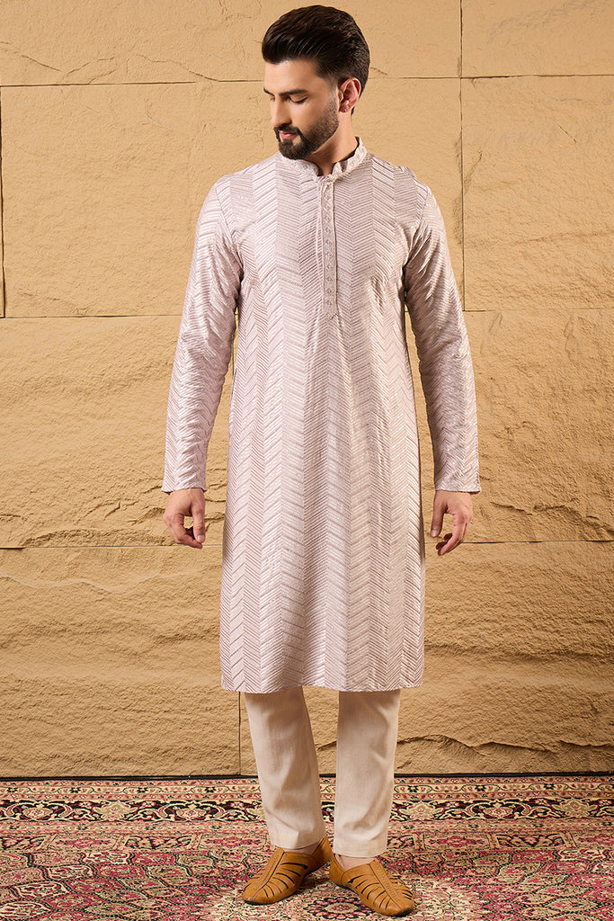 Lavender Viscose Rayon Chevron Embroidered Straight Kurta MKU1101