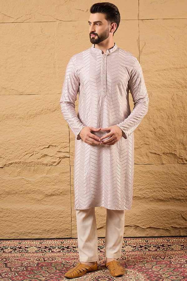 Lavender Viscose Rayon Chevron Embroidered Straight Kurta MKU1101