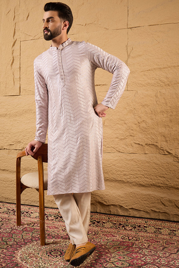 Lavender Viscose Rayon Chevron Embroidered Straight Kurta MKU1101
