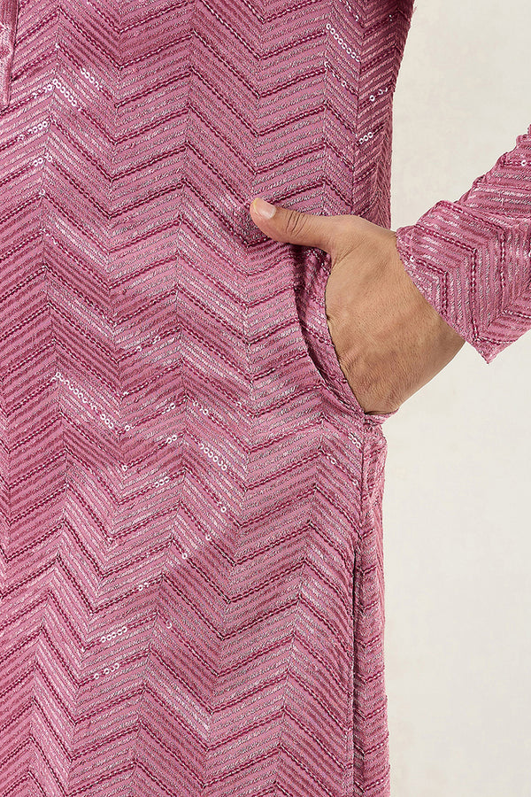 Ethnic Bay Pink Viscose Rayon Solid Embroidered Straight Kurta For Men MKU1103