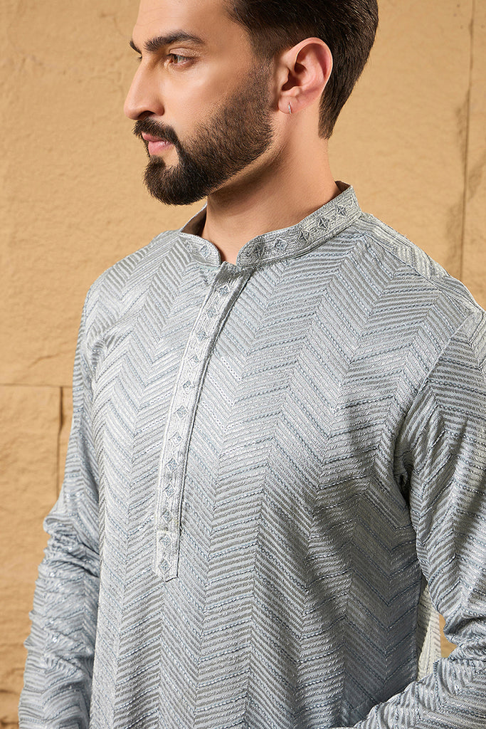 Grey Viscose Rayon Solid Embroidered Straight Kurta MKU1106