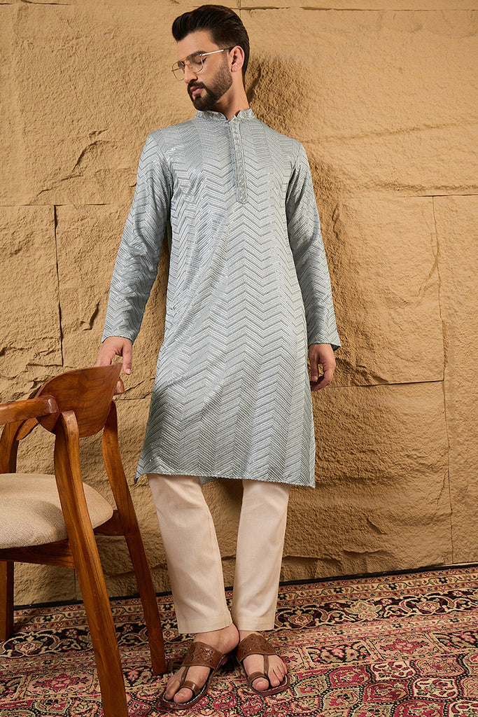 Grey Viscose Rayon Solid Embroidered Straight Kurta MKU1106
