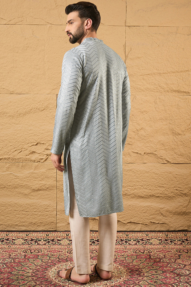 Grey Viscose Rayon Solid Embroidered Straight Kurta MKU1106