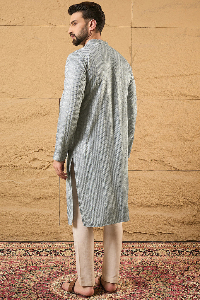 Grey Viscose Rayon Solid Embroidered Straight Kurta MKU1106