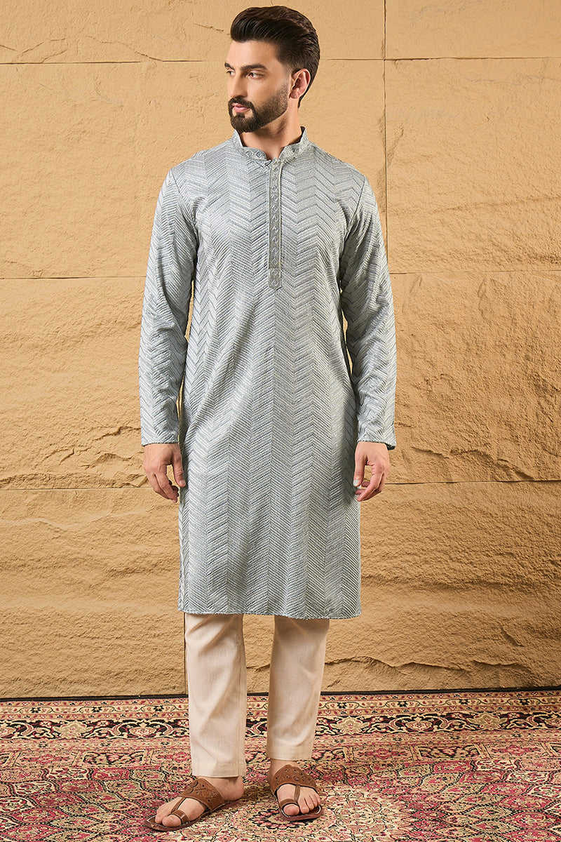 Grey Viscose Rayon Solid Embroidered Straight Kurta MKU1106