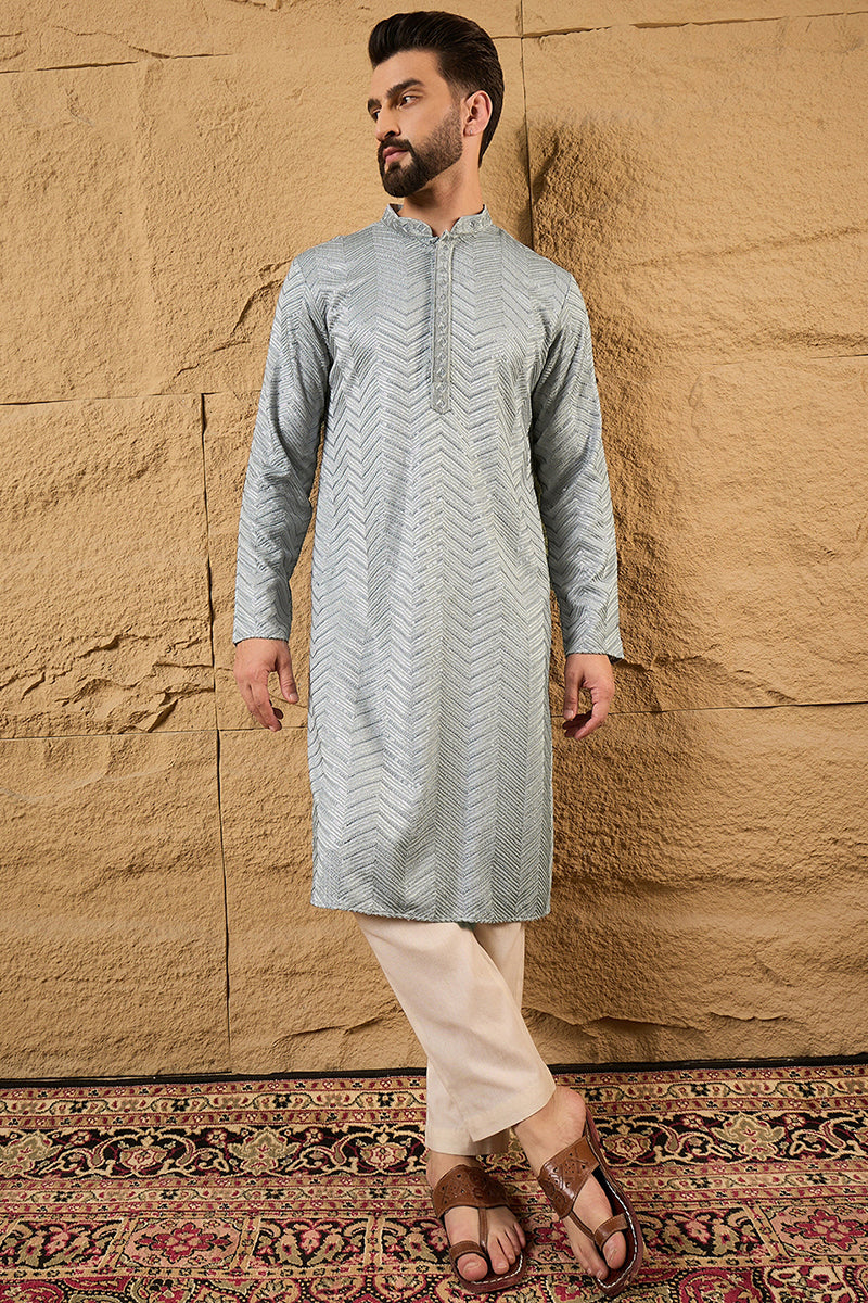 Grey Viscose Rayon Solid Embroidered Straight Kurta MKU1106