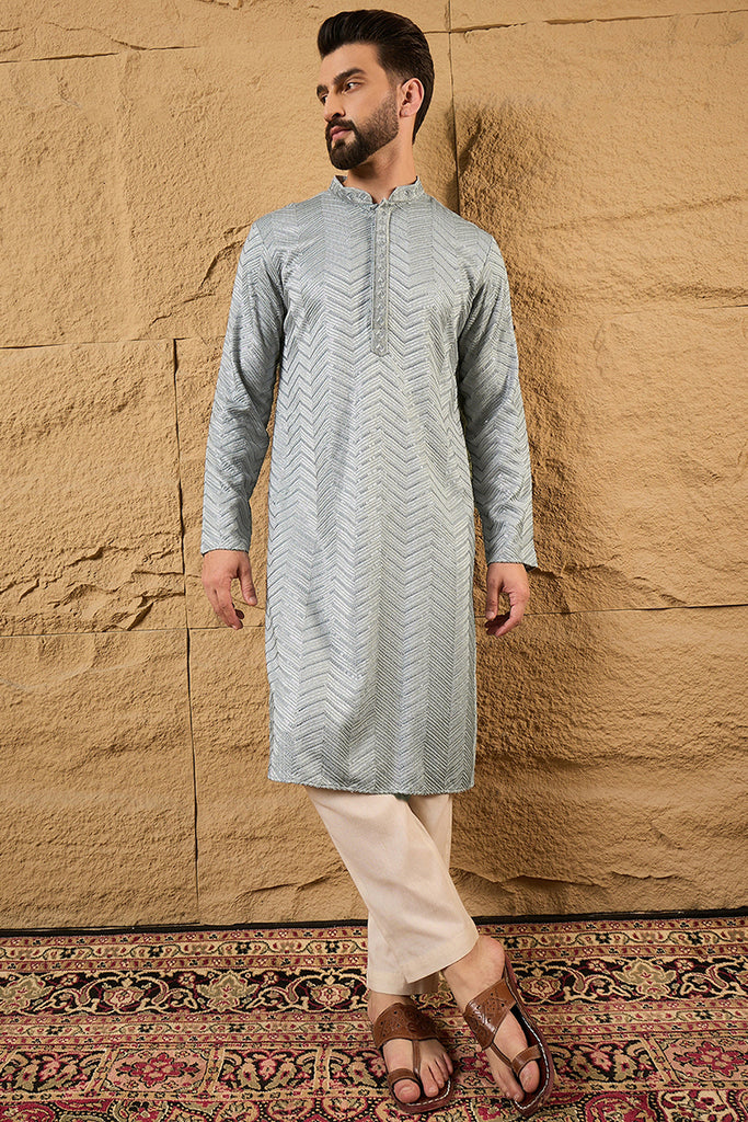Grey Viscose Rayon Solid Embroidered Straight Kurta MKU1106