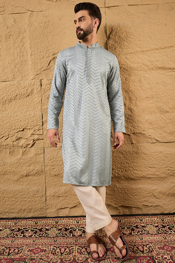 Grey Viscose Rayon Solid Embroidered Straight Kurta MKU1106