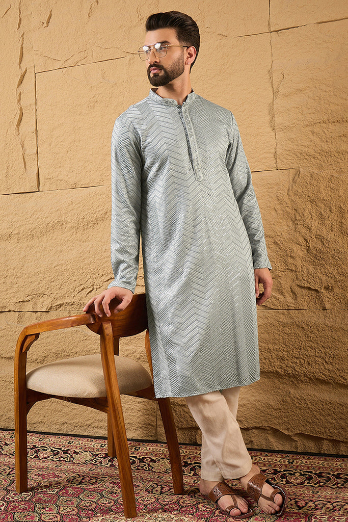 Grey Viscose Rayon Solid Embroidered Straight Kurta MKU1106