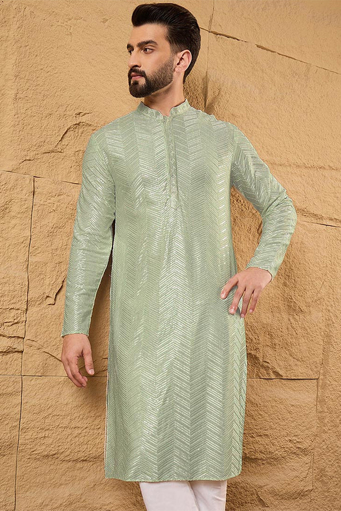 Green Viscose Rayon Solid Embroidered Straight Kurta with Trousers MKSET1109