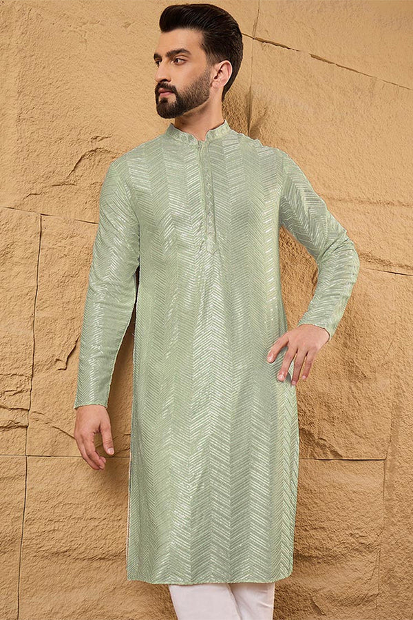 Green Viscose Rayon Solid Embroidered Straight Kurta with Trousers MKSET1109