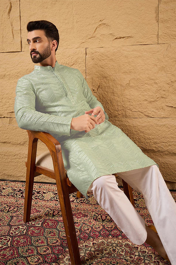 Green Viscose Rayon Solid Embroidered Straight Kurta with Trousers MKSET1109