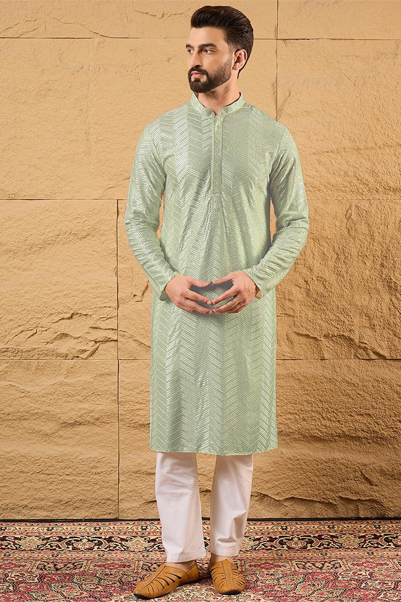 Green Viscose Rayon Solid Embroidered Straight Kurta with Trousers MKSET1109