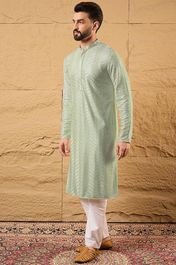 Green Viscose Rayon Solid Embroidered Straight Kurta with Trousers MKSET1109