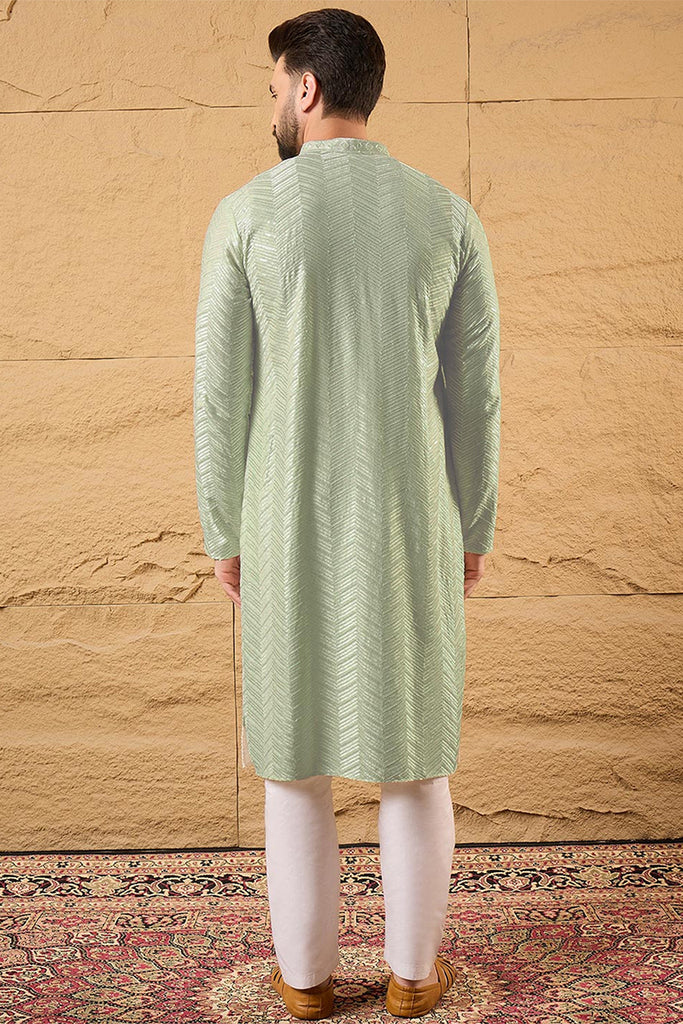 Green Viscose Rayon Solid Embroidered Straight Kurta with Trousers MKSET1109