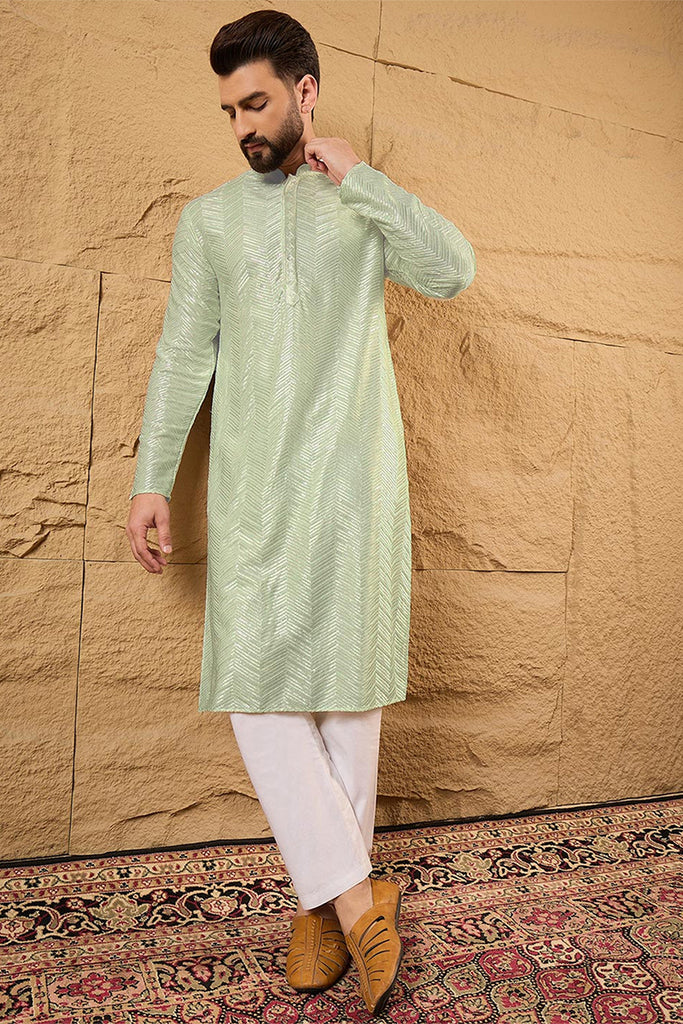 Green Viscose Rayon Solid Embroidered Straight Kurta with Trousers MKSET1109
