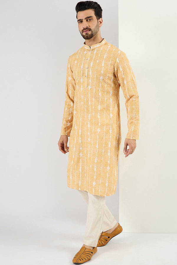 Yellow Viscose Rayon Abstract Embroidered Chikankari Straight Kurta MKU1119