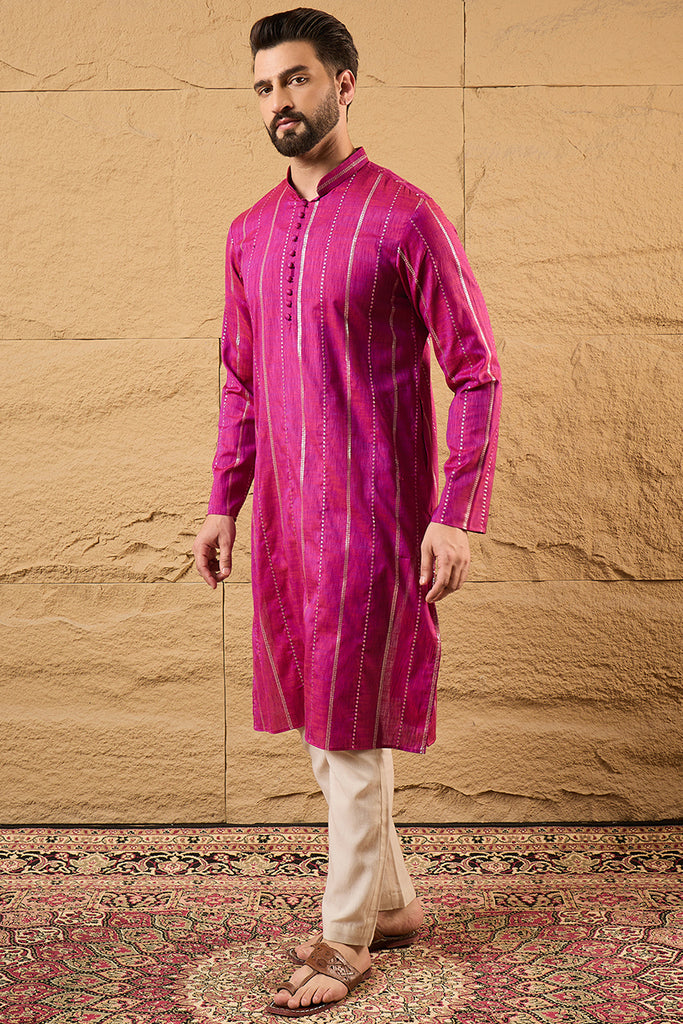 Pink Cotton Solid Embroidered Straight Kurta MKU1120