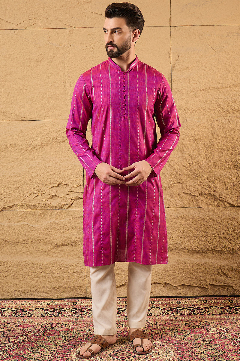 Pink Cotton Solid Embroidered Straight Kurta MKU1120