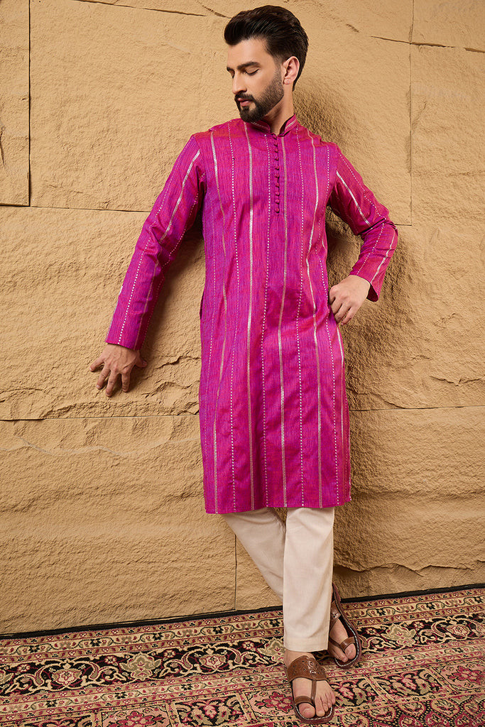 Pink Cotton Solid Embroidered Straight Kurta MKU1120