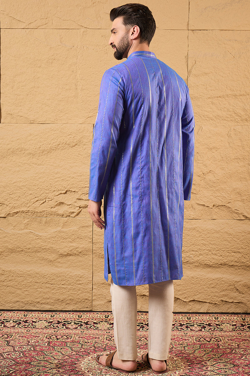 Blue Cotton Solid Embroidered Straight Kurta MKU1123