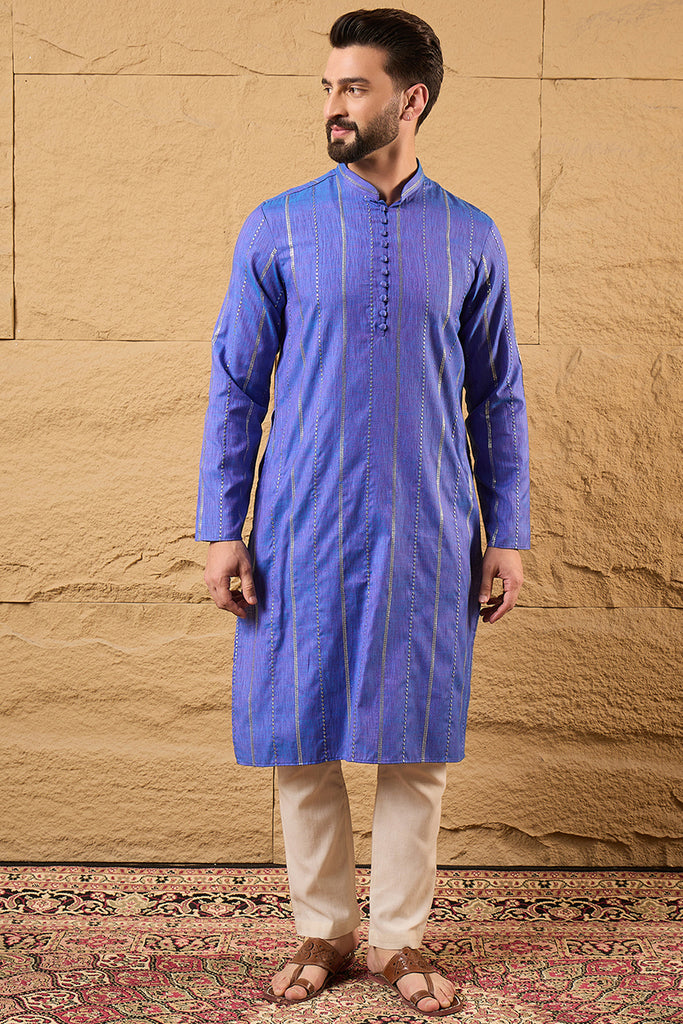 Blue Cotton Solid Embroidered Straight Kurta MKU1123