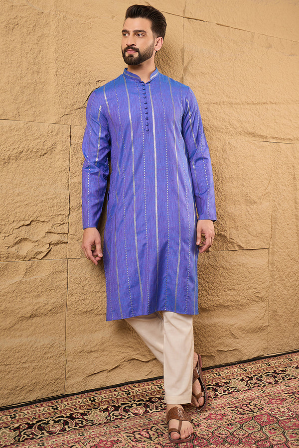 Blue Cotton Solid Embroidered Straight Kurta MKU1123