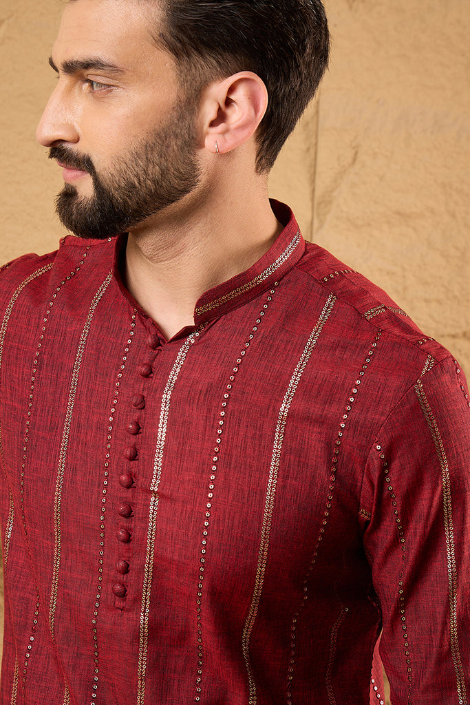 Maroon Cotton Solid Embroidered Straight Kurta MKU1124