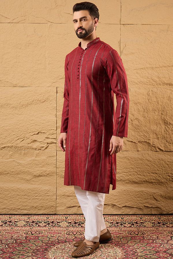 Maroon Cotton Solid Embroidered Straight Kurta MKU1124